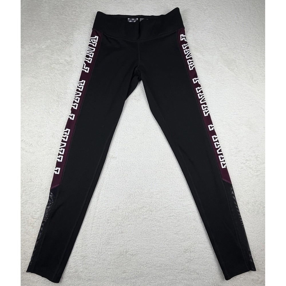 PINK Victoria's Secret Black and Burgundy Graphic‎ Ultimate Leggings Size Small